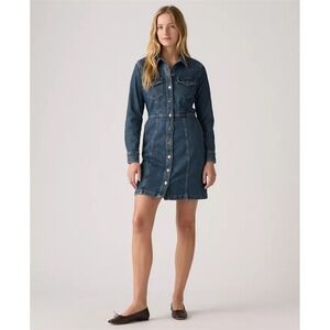 Levi's Flynn Western Denim Dress Shirtdress Pockets Button Up 100% Cotton